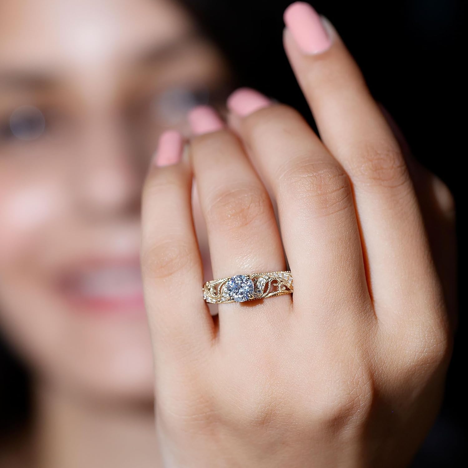 Certified Moissanite Vintage inspired Engagement Ring, D VS 1 Quality, Moissanite Art Deco Ring - Ready To Gift