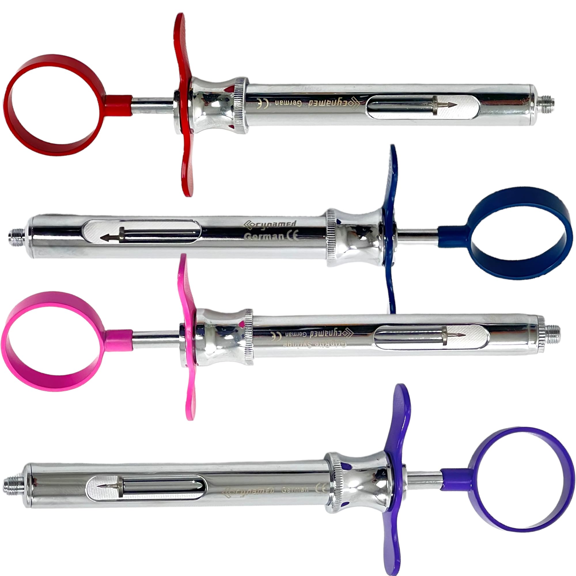 4 Pack Dental Anesthetic Syringe Type CW Self-Apirating 1.8mL with Arrow-Tipped Plunger Rod - German Stainless Steel CE - Dental Instruments