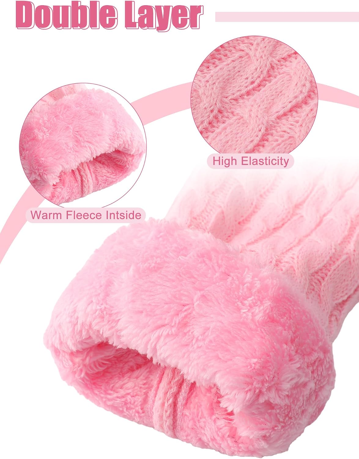Shihanee Winter Fleece Lined Leg Warmers for Women Long Fluffy Cute Leg Warmers with Bow and Pompom Y2k Kawaii Boot Socks