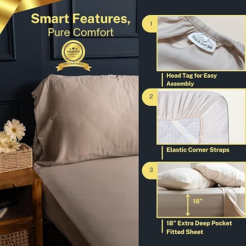 Miniatura 10 de Sábanas 100% de eucalipto austriaco, 4 piezas, seda vegana lyocell Tencel, transpirable, fresca y más suave que las sábanas de bambú y la seda,