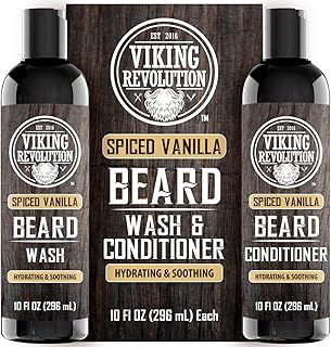 Beard Wash & Conditioner Set - Spiced Vanilla - 10 oz | Formulated with Argan & Jojoba Oils - Softens & Strengthens Beard - Spiced Vanilla Scent