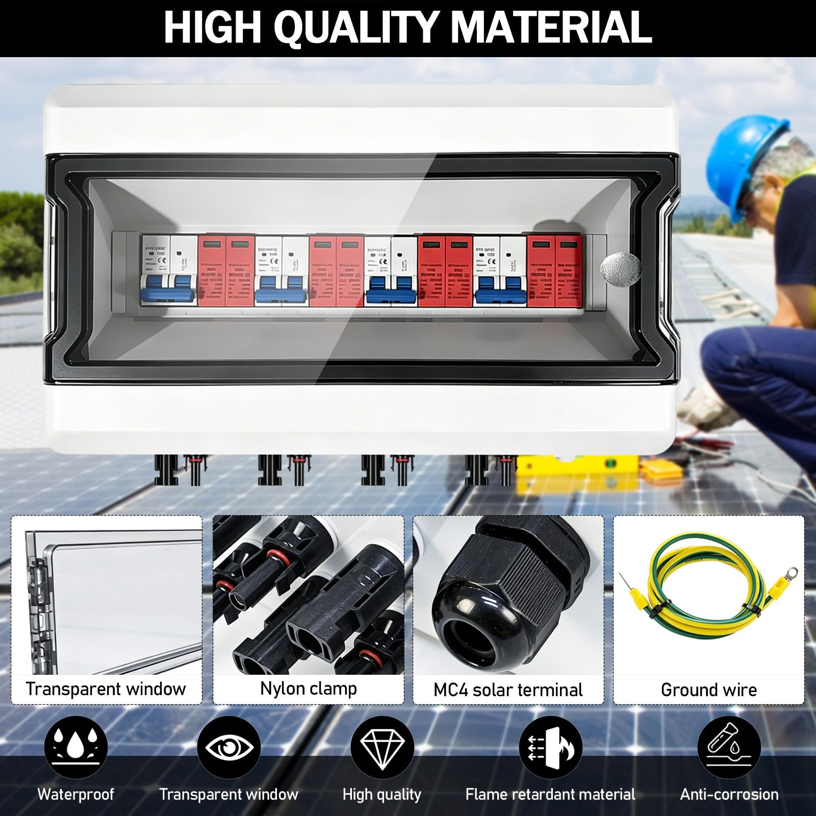 Zabezpieczenie przeciwprzepięciowe PV DC, wyłącznik odgromowy, wyłącznik nadprądowy, DC 4 struny, 500 V, 40 A, ochrona przed napięciem, wodoszczelność IP65, skrzynka przyłączeniowa solarna do