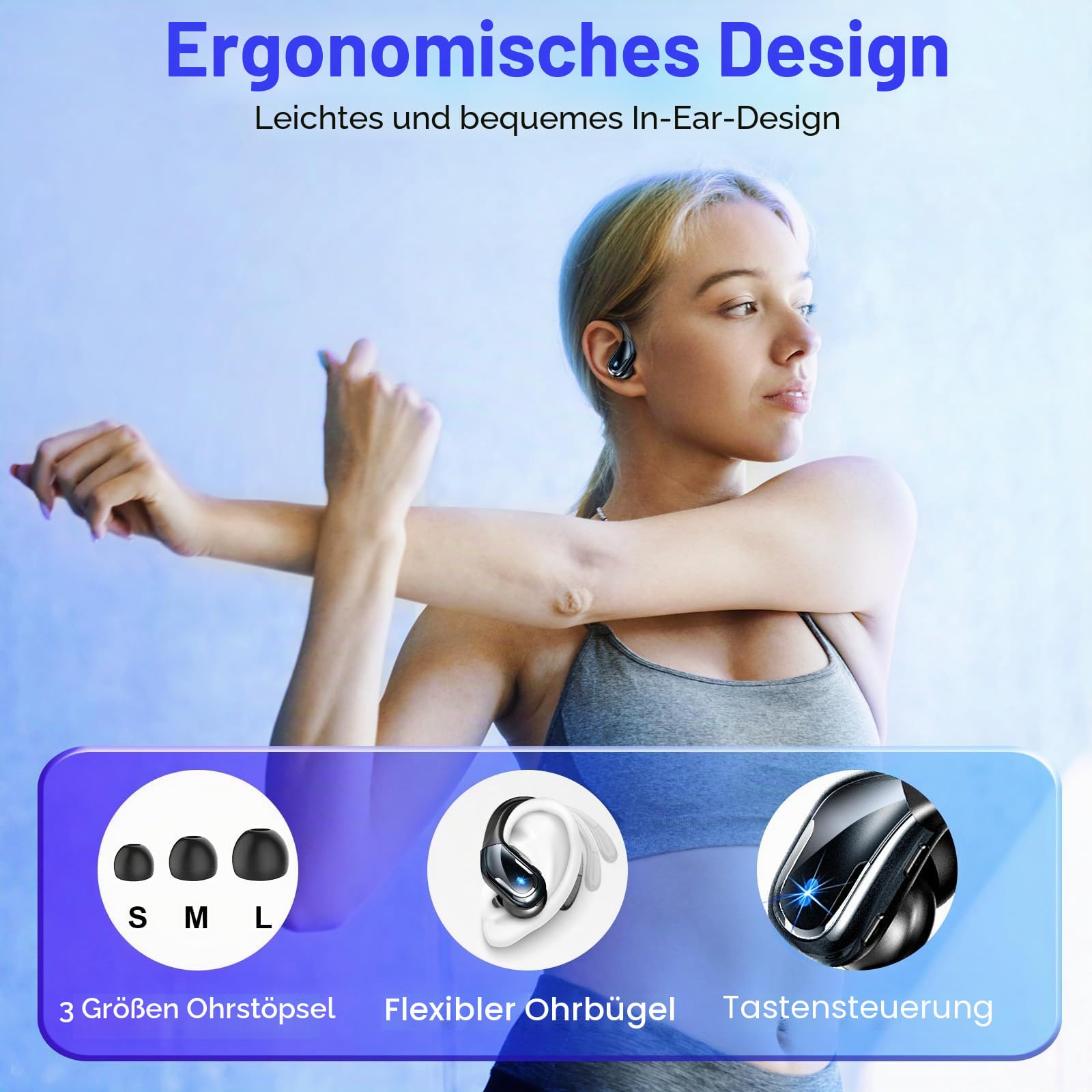 Bluetooth Kopfhörer in Ear Sport, 2024 Kopfhörer Kabellos Bluetooth 5.3 HiFi Stereo, 75 Std Noise Cancelling Wireless Earbuds, Tiefer Bass, LED-Anzeige, IP7 Wasserdicht, USB-C-Schnellladung Ohrhörer