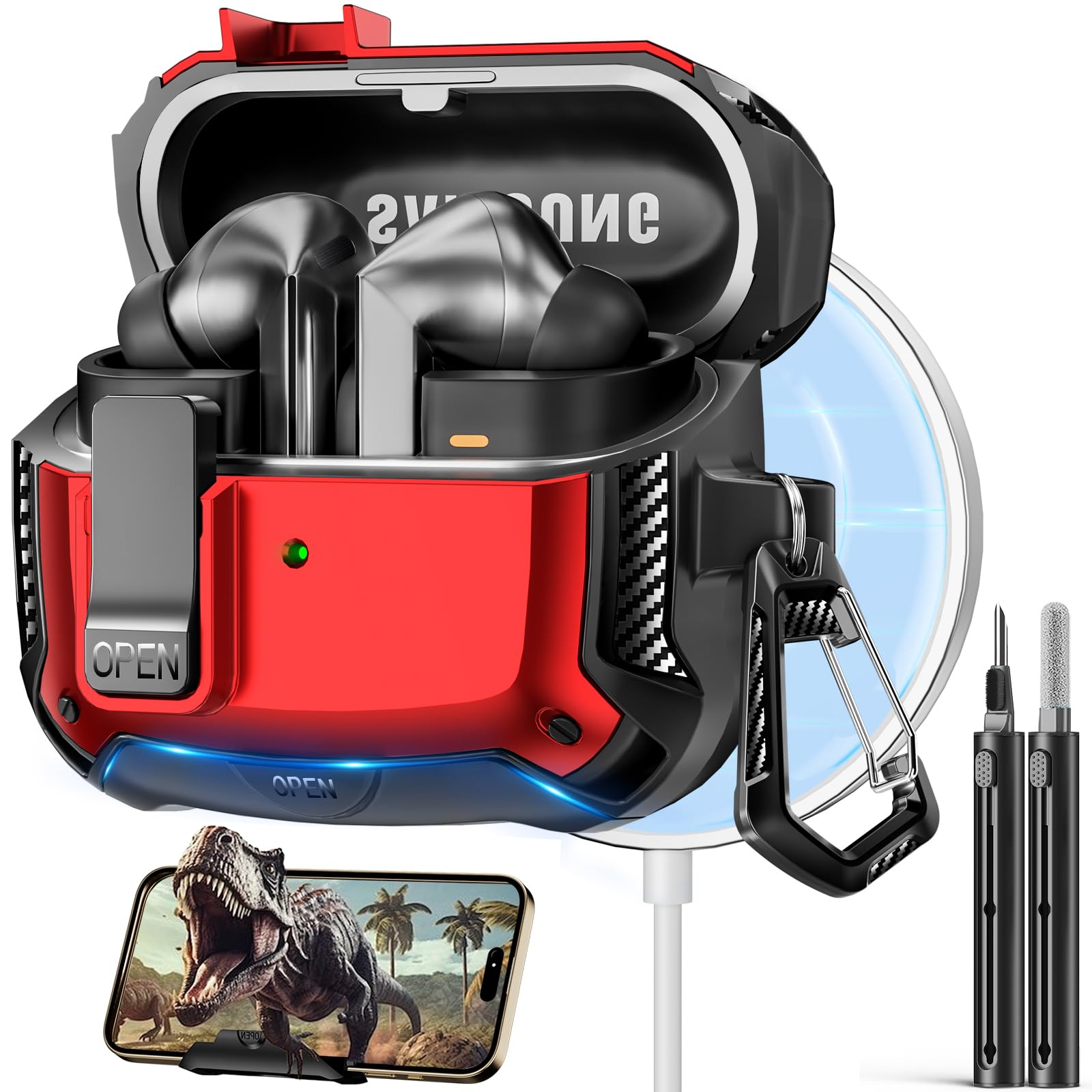 Compatible with Samsung Galaxy Buds3 FE (2025) / Buds3 Pro (2024) / Buds 3 Case (2024) with Phone Stand, Compatible with MagSafe, with Secure Lock Clip Design & Cleaning kit