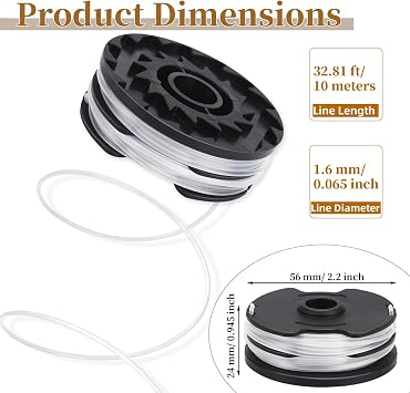 String Strimmer Spool Compatible with Parkside LIDL 20-Li PRT 50 PRT 300 PRT 550 A1,A2,A3,A5,B6,PRTA 20-Li B2,C3 Edge Cutter 0.065 32Ft Replacement Spool Line 6 Pack