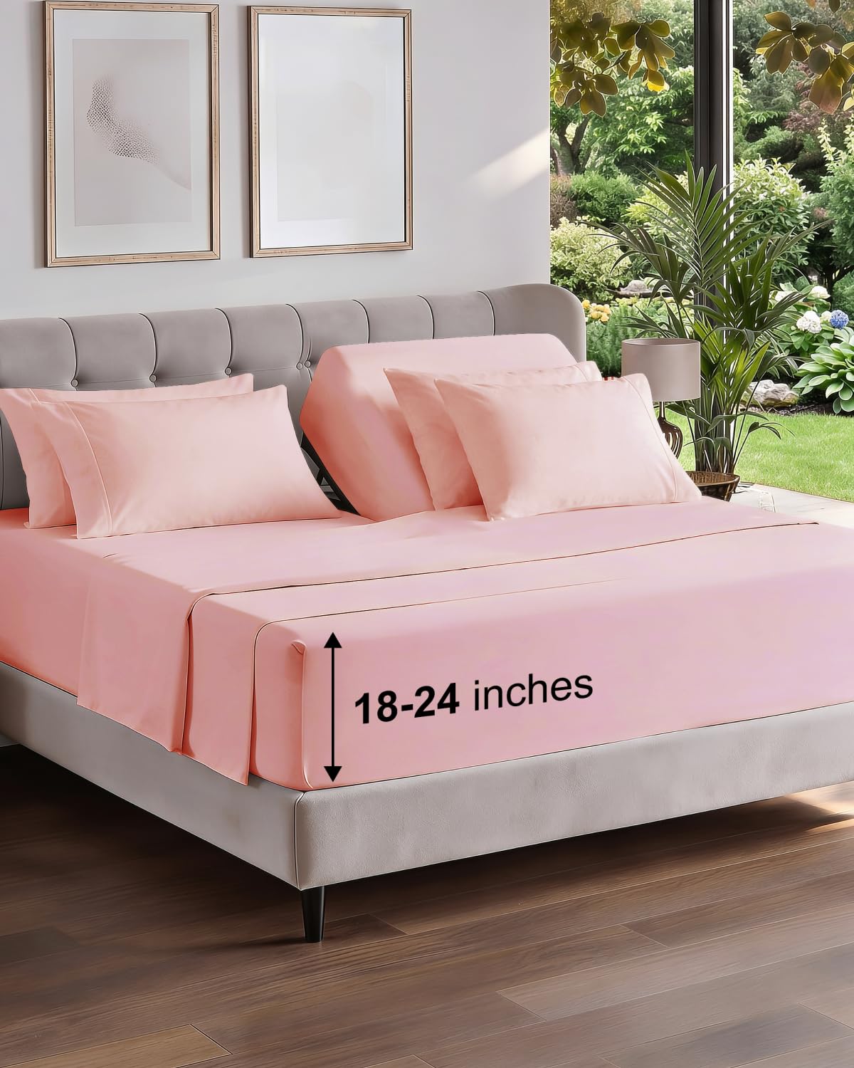 CGK Extra Deep Flex Top Split Head King 6pc Cooling Sheet Set - Baby Pink