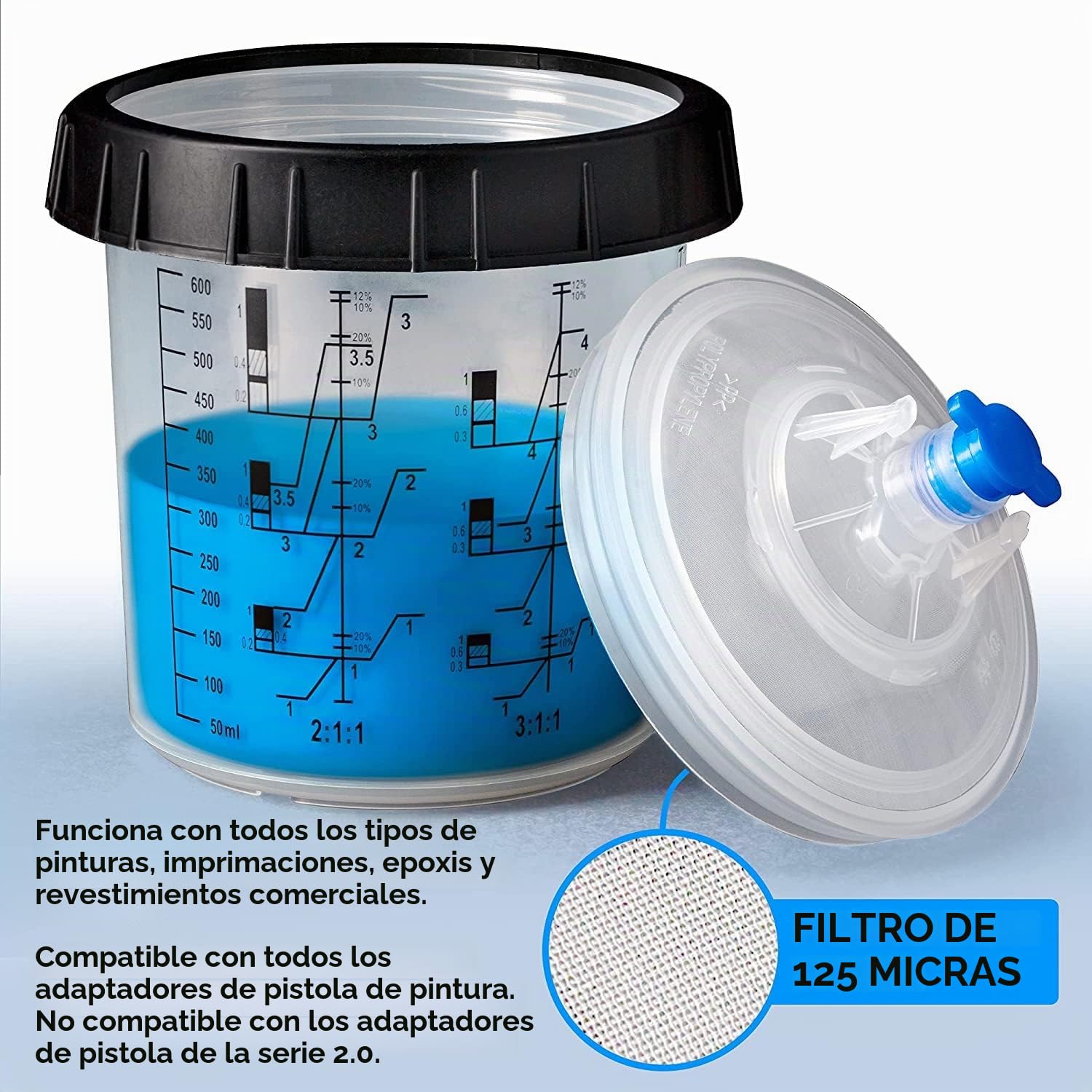 600ML Kit de Taza de Mezcla de Pintura, con 30 Insertos de Taza, 30 Tapas, para Pistola de Pintura Universal