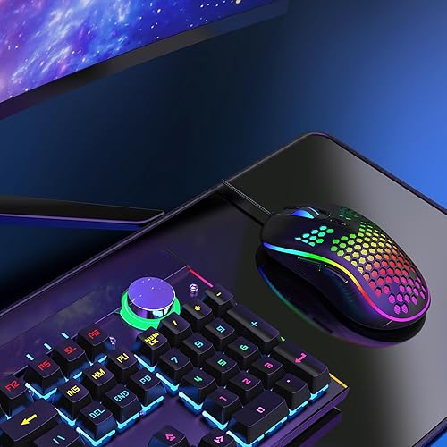 Miniatura 8 de JYCSTE Wired Gaming Mouse, Computer Mouse Ergonomic Mice Honeycomb Design with RGB Backlight, 6 Buttons, 7200 Adjustable DPI for PCMacLaptop