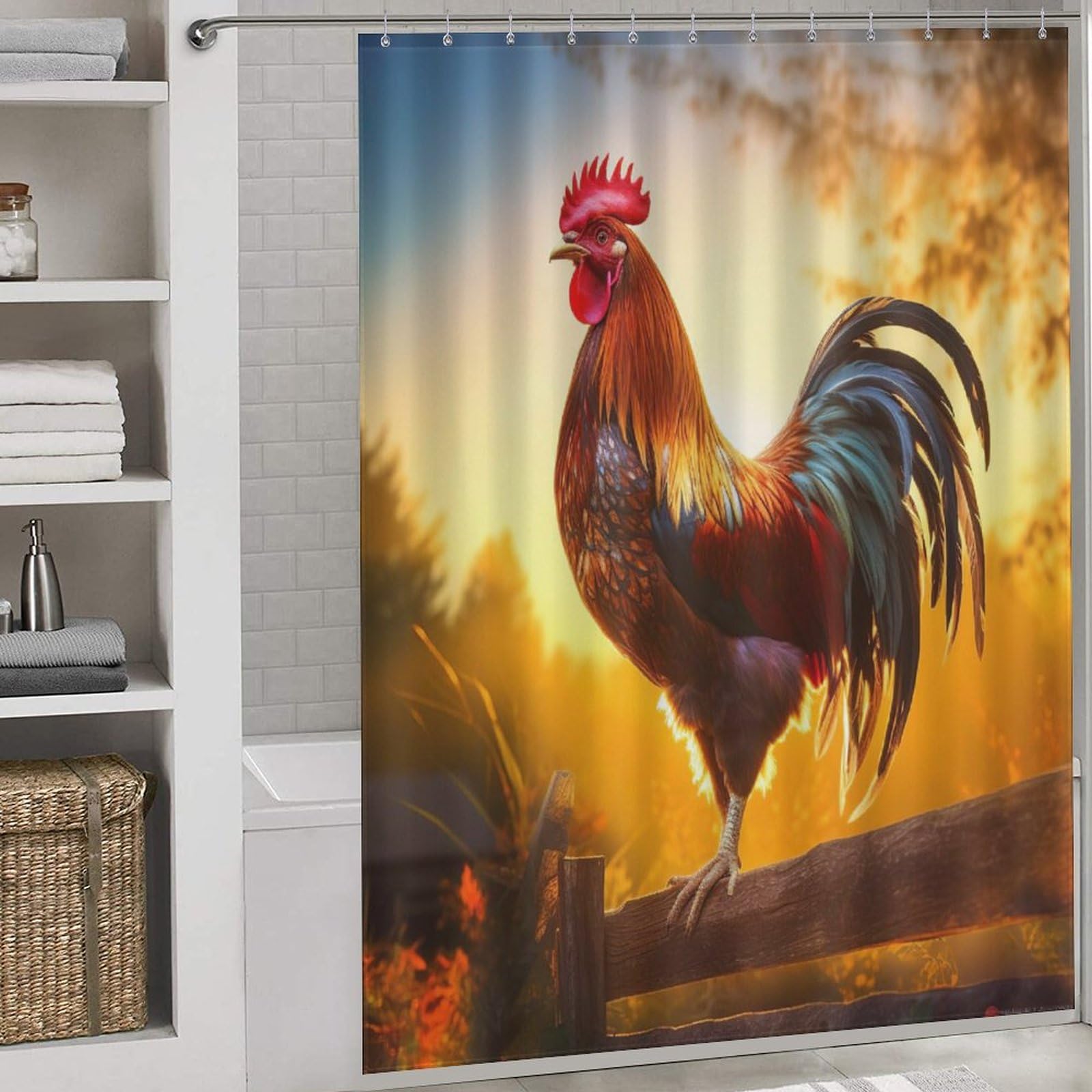 Rideau de douche coq idéal pour une salle de bains campagnarde