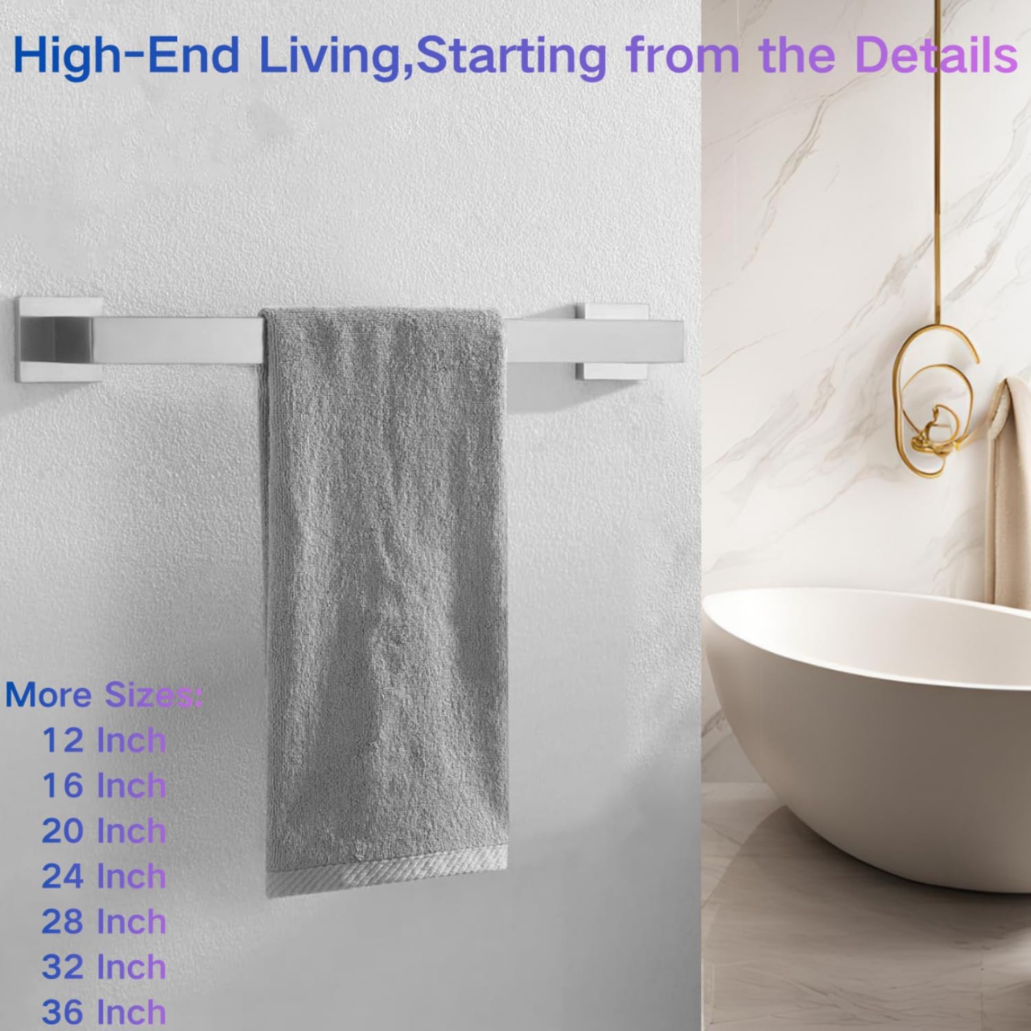 24 Inch Towel Bar for Bathroom 12/16/24/28/32/36 Inch Kitchen Towel Holder Brushed Nickel Towel Rod Wall Mounted SUS304 Rustproof Towel Rack Modern Square Design (1, Brushed Nickel, 24 Inch) 24 Inch Brushed Nickel 1