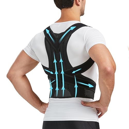 YOII Soporte de espalda para hombres y mujeres, corrector de postura totalmente ajustable para alivio del dolor lumbar, cuello, hombro, enderezador