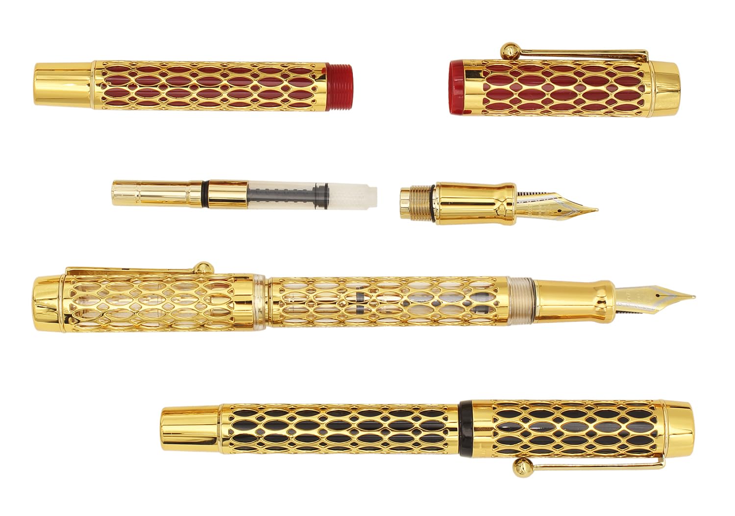 Gullor Penna Stilografica Traforata Rossa Con Pennino Extra Fine E Convertitore - Ideale Per Calligrafia E Regalo