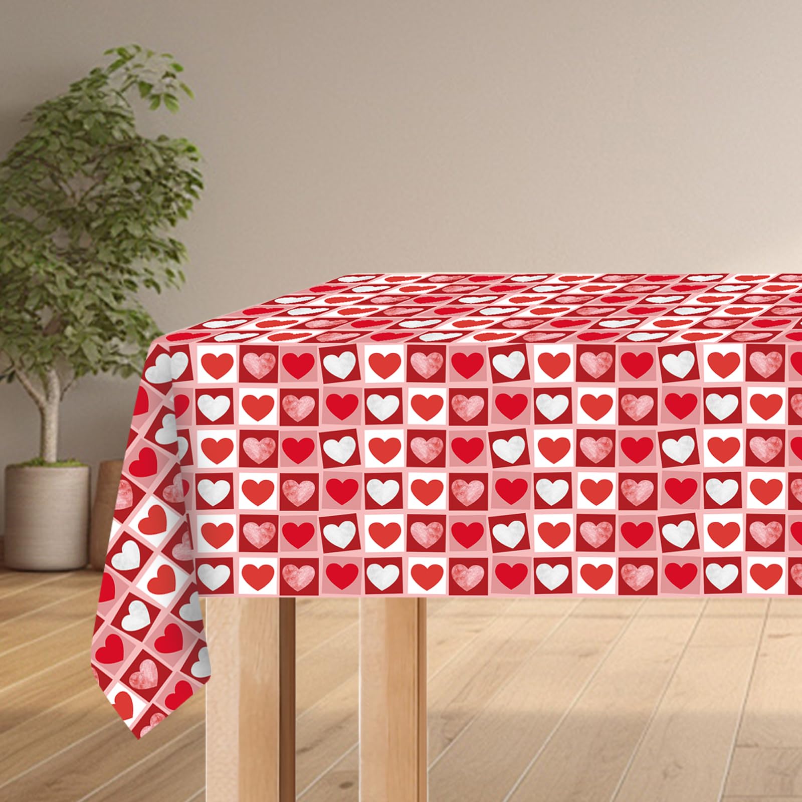 HINGTAI Mantel Occidental con corazón Rojo y Blanco para el día de San Valentín, Hermoso Mantel Rectangular, Mantel fácil de Limpiar, Mantel Decorativo para Mesa de Comedor, manteles adecuados para