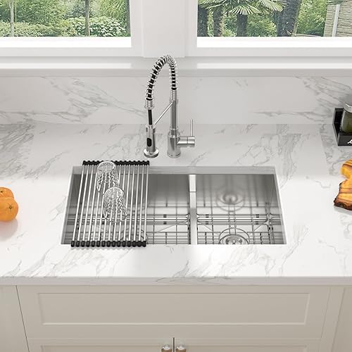 Miniatura 2 de Sarlai - Fregadero de cocina de acero inoxidable 36 x 19 pulgadas, fregadero de cocina rectangular bajo encimera de acero inoxidable de división