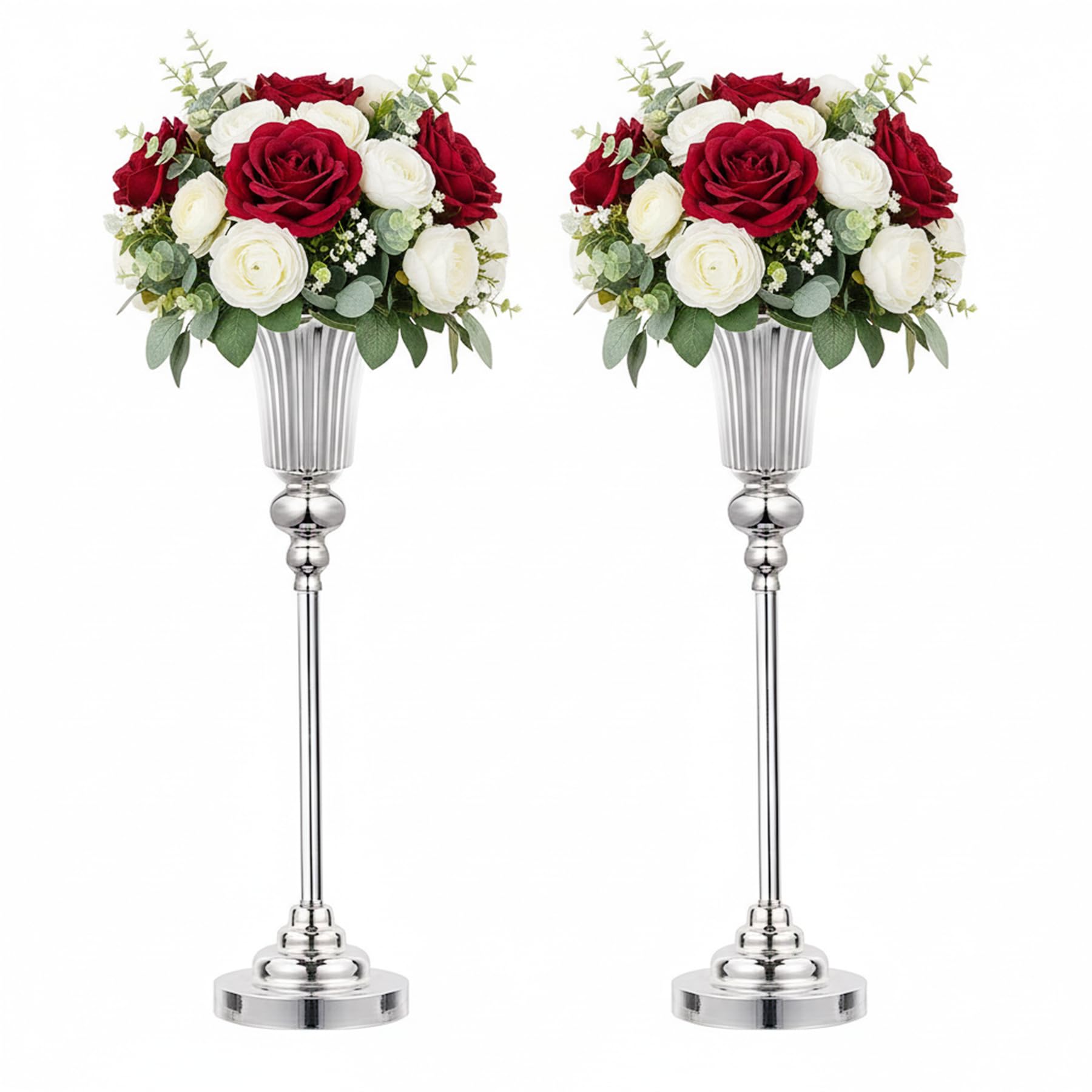 Lot de 2 vases trompettes de 57cm en métal robuste pour des compositions florales stables