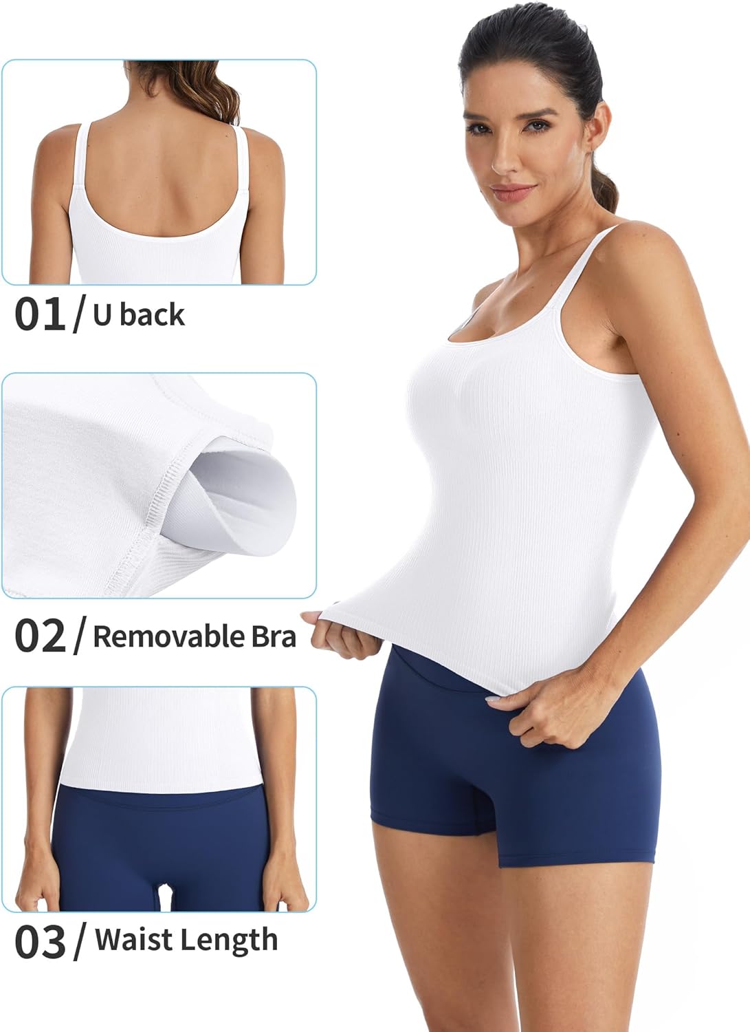ATTRACO Ribbed Workout Tank Tops for Women with Built in Bra Yoga U Back Crop Top Tight Fit Gym