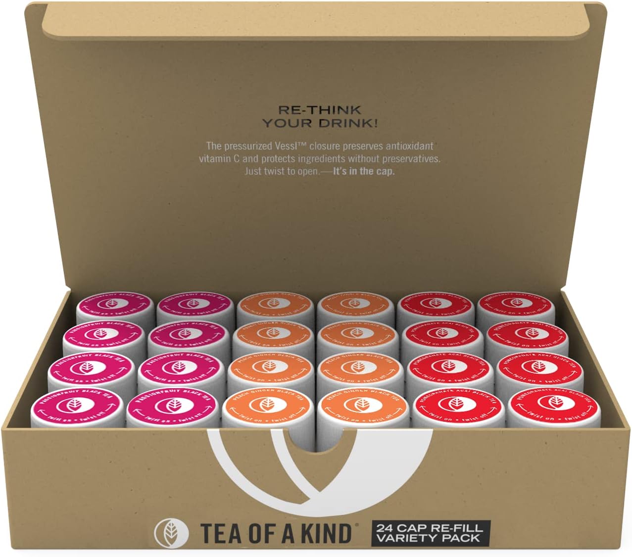 Drink Mix - 24 Caps Variety Pack - For TOAK® Reusable Bottle (Tea Variety Pack) Peach Ginger, Pomegranate Acai, Passion Fruit Tea…