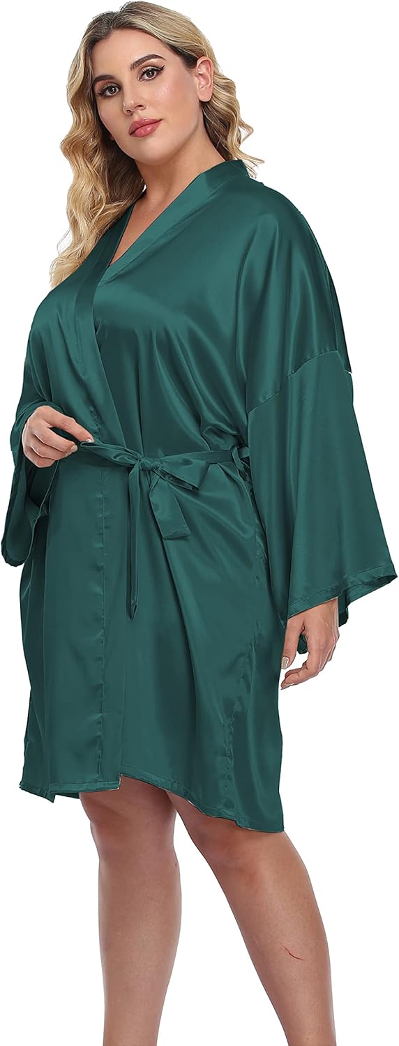 Women's Plus Size Short Silky Bathrobes Satin Kimono Robes Bride Bridesmaid Loungewear Soft Nightgown - Image 4
