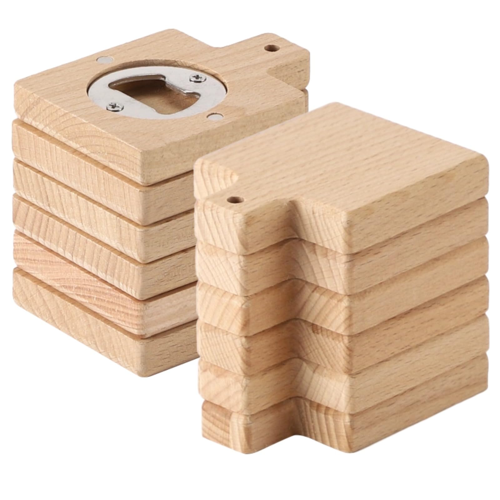 12 Stk. Flaschenöffner aus Buchenholz, 6,6 x 1,3 cm, quadratisch mit Griff und freier DIY-Fläche, mit Metallrückseite für Kühlschrank, Geschenk für Partys, Hochzeiten, Bars