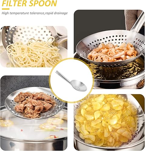 Miniatura 5 de YARDWE Cuchara de acero inoxidable para desnatar, colador ranurado, cucharón de malla fina, filtro de aceite, cucharada de colador de mandarina para