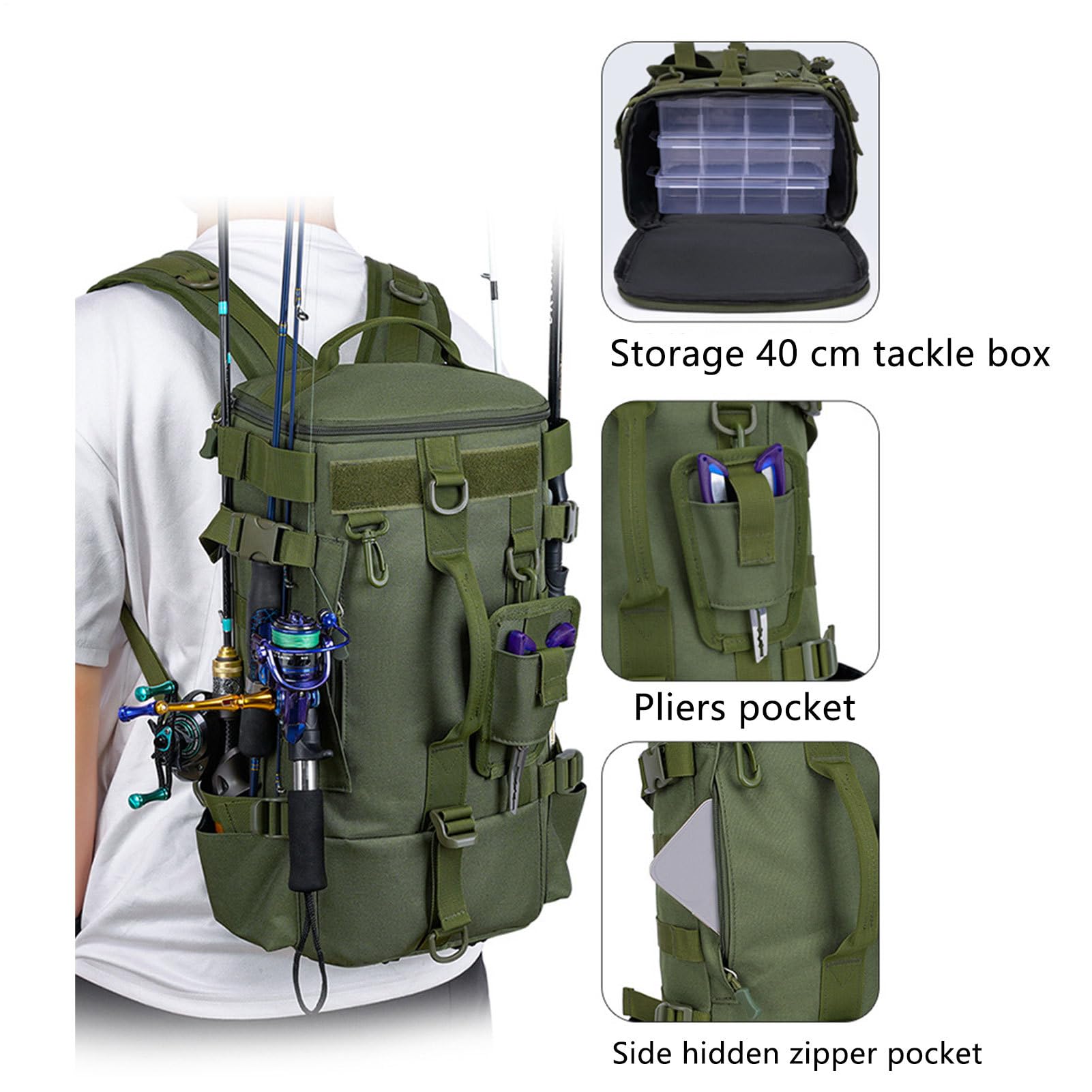 Fishing Tackle Backpack Angelzubehör Rucksack Mit Rutenhalter | Wasserdichter Survival Rucksack Mit Köderbox Für Kajaktouren Motorradreisen Jagdausflüge Camping Und Strandpicknicks
