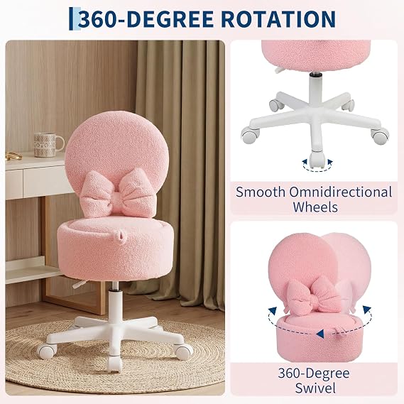 GarveeTech Pink Dressing Table Chair with Stroage Space, Vanity Chair