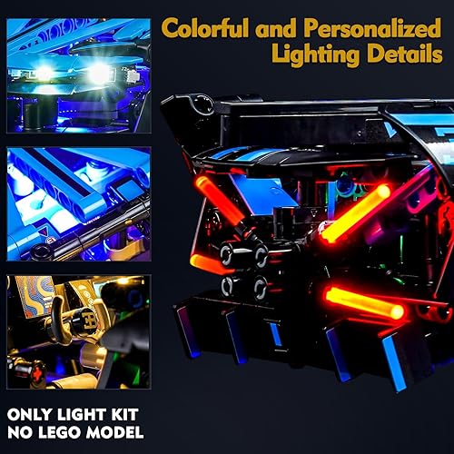 Miniatura 2 de VONADO Kit de luz LED compatible con Lego Bugatti Bolide Agile Blue, iluminación de bricolaje para Lego 42162 Juego de construcción - Luces Bugatti