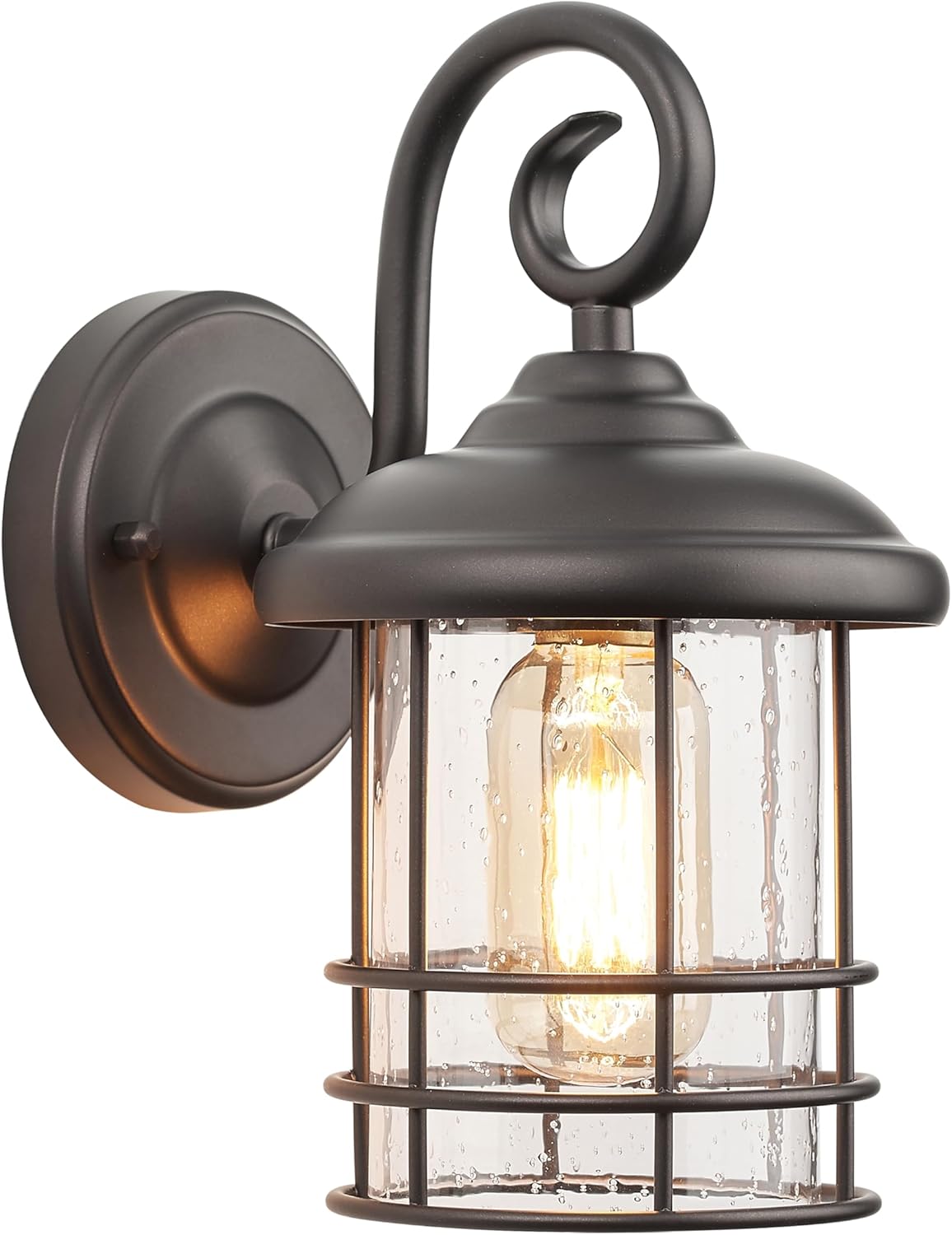 MICSIU 2-Pack Black Outdoor Wall Sconce, 12-Inch Modern Square Exterior Light Fixtures with Clear Seedy Glass, Anti-Rust Waterproof Outside Wall Mount Lantern for House, Porch, Garage, E26 Base