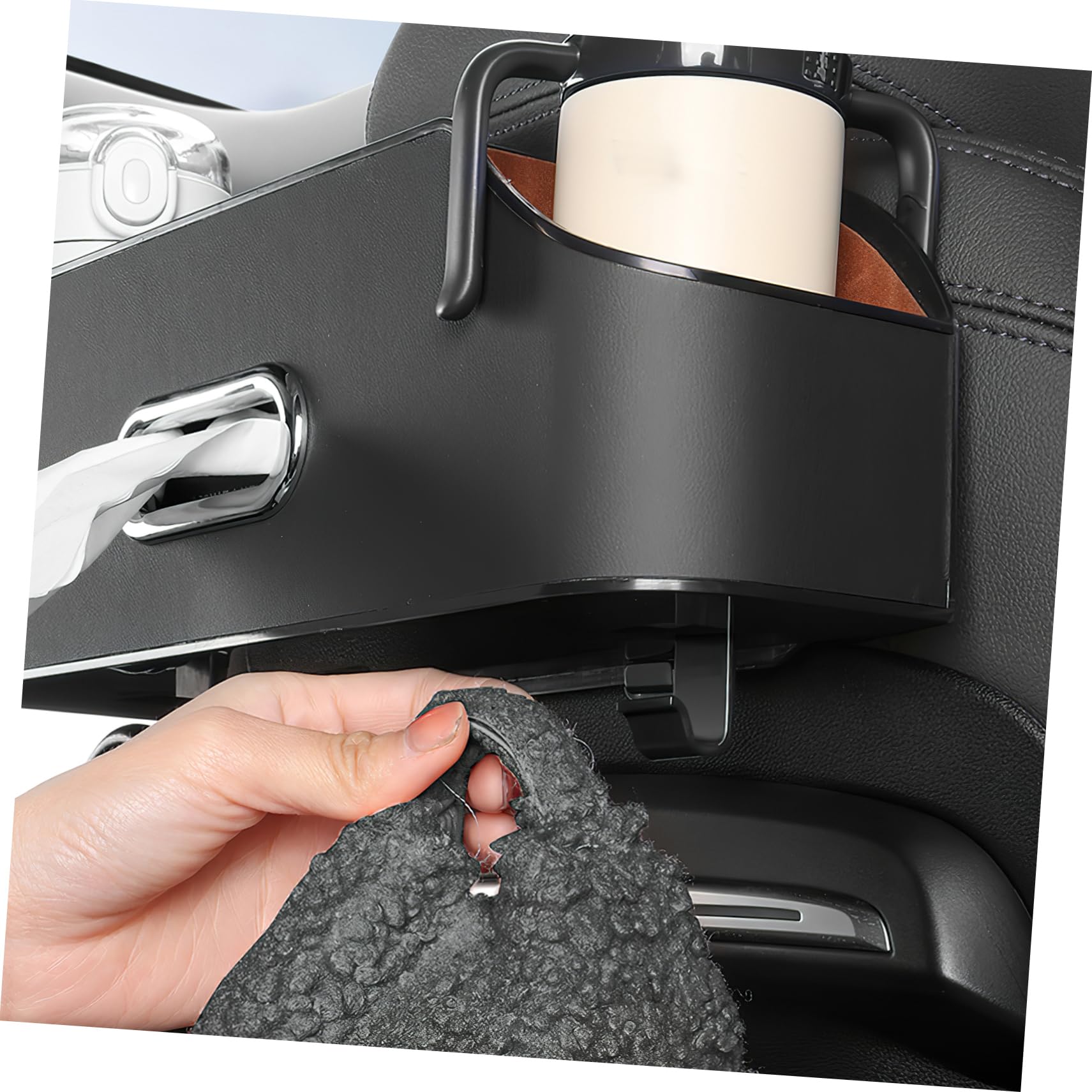 Cabilock Organizador para Asiento Trasero de Coche Caja de Almacenamiento de Artificial Portavasos Instalación Compartimentos Multiples Duradero Accesorios para Automóvil