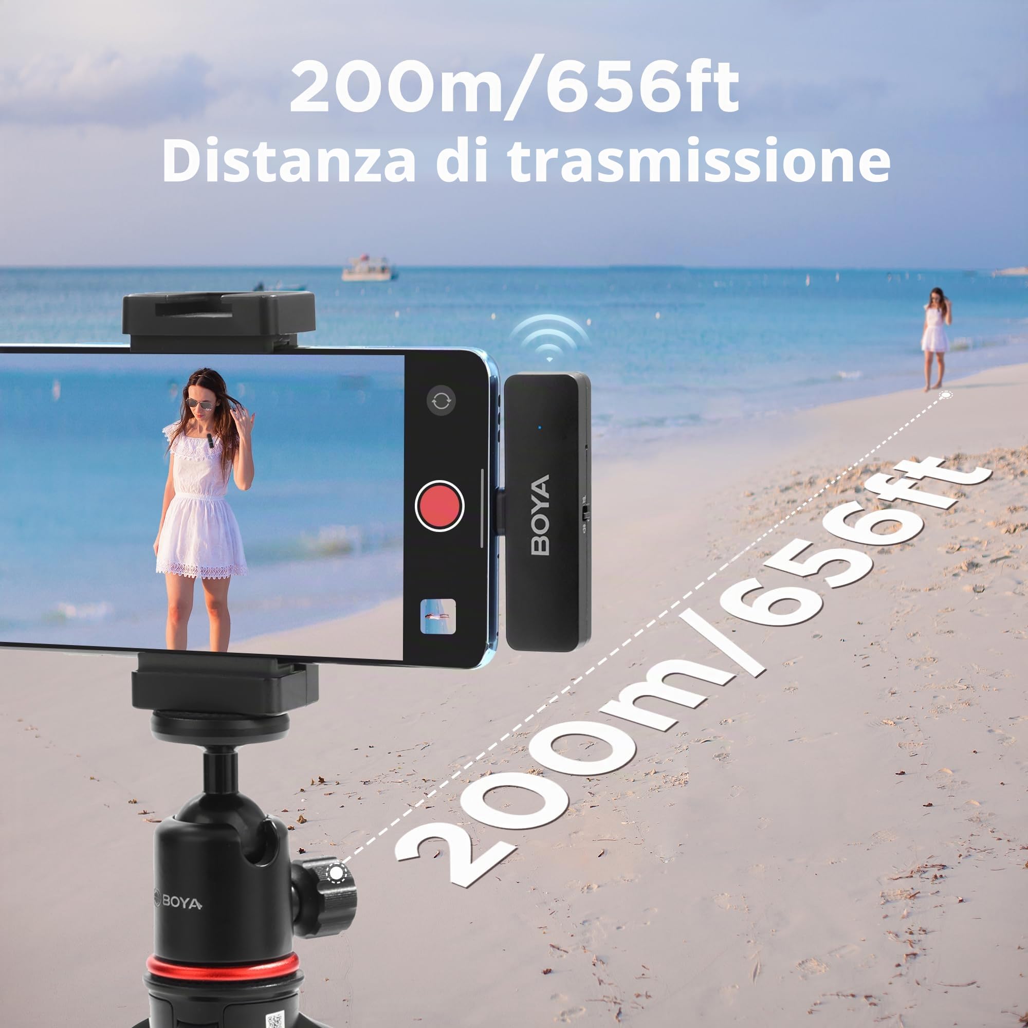 BOYA by-V4 - Microfono lavalier wireless per smartphone Android iPhone 15 tipo C, cancellazione del rumore, batteria 6h, portata 198 m, microfono wireless da bavero con clip per live streaming