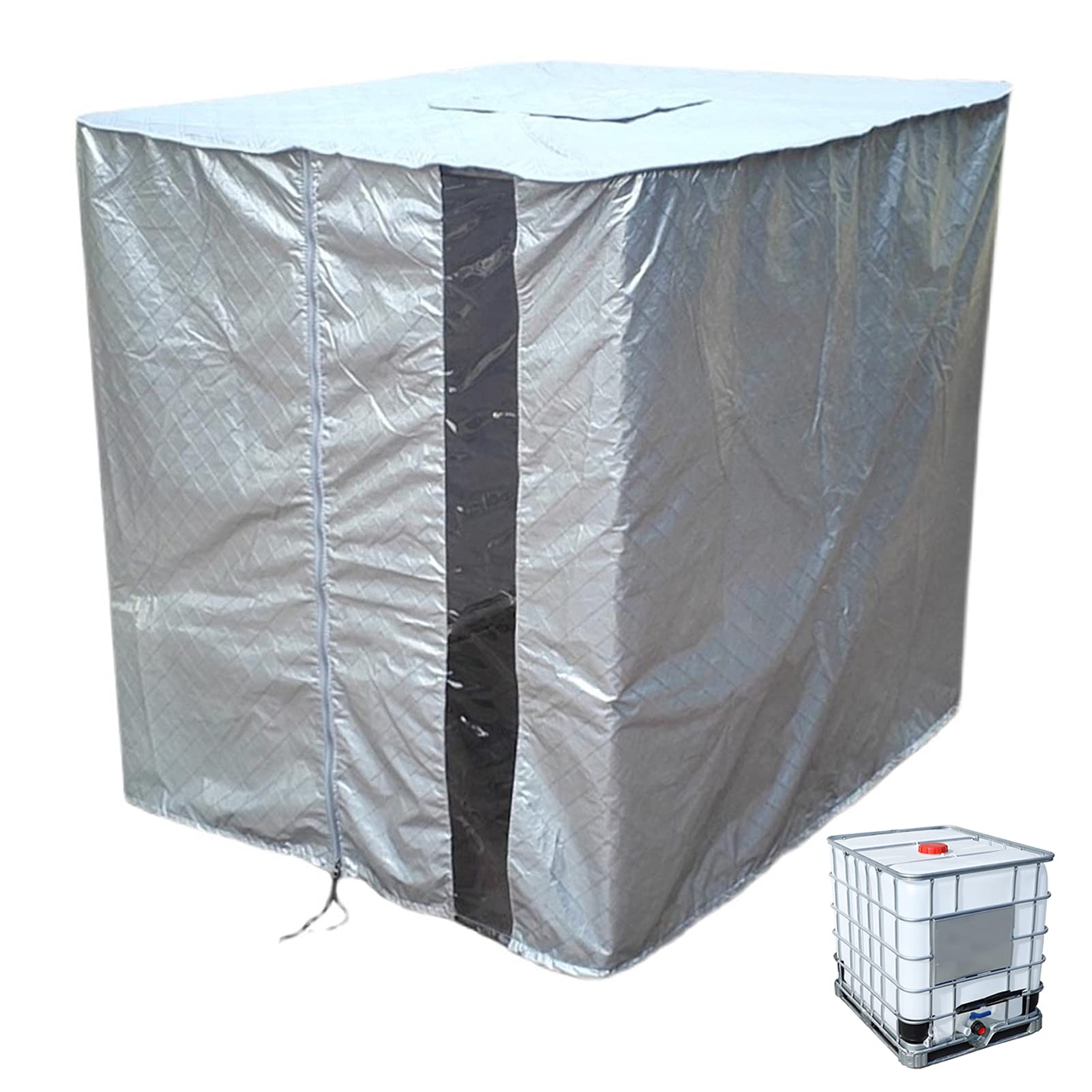 Bâche cuve 1000l,Housse cuve 1000l pour Réservoir d'eau De Pluie avec Corde Coupe-Vent, Protection du Capot supérieur,Anti-poussière Anti-UV Anti-Pluie Lsolation(115 x 130 x 110 cm)