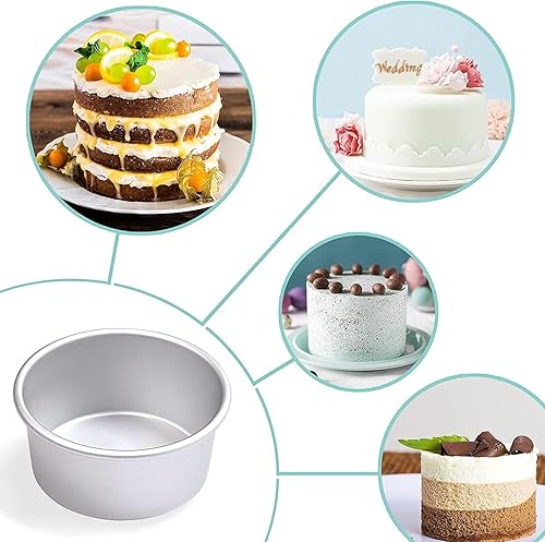 Vista 13 de HomeMall Molde redondo de aluminio de 4 pulgadas, 8 piezas antiadherentes Mini Cake Pan para hornear – Juego de sartenes para hornear pasteles