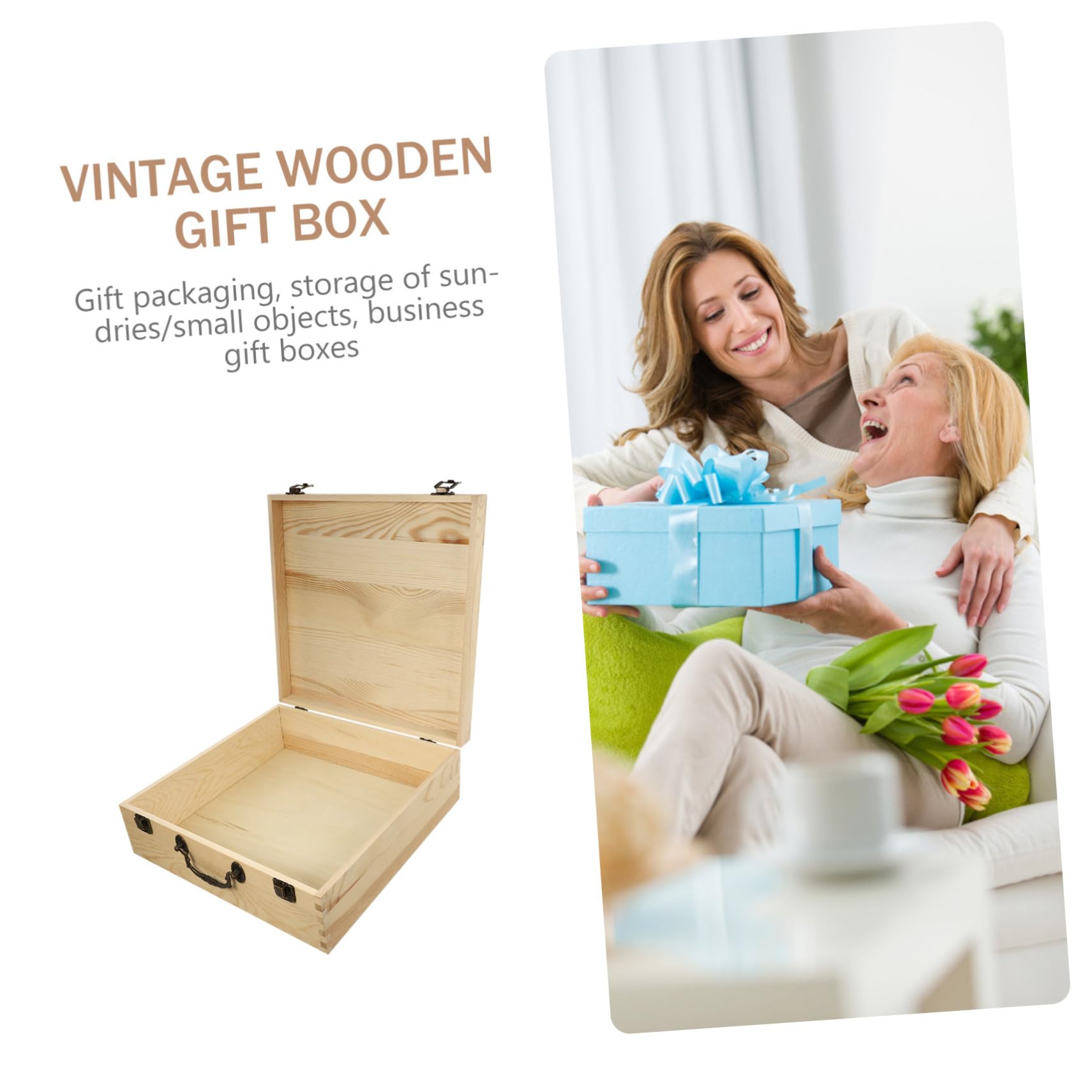 ERINGOGO Holzbox tragbare Aufbewahrungsbox aus Synthetischem Material mit Deckel im Vintage Stil Dekorativer Aufbewahrungskoffer für Haushalt und Geschenkverpackung