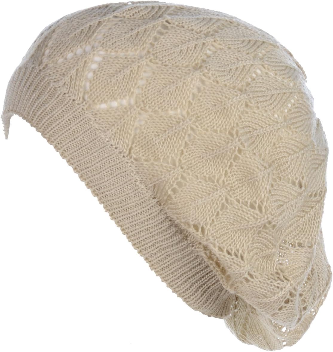 BYOS Chic Parisian Style Soft Lightweight Crochet Cutout Knit Beret Beanie Hat - Image 2