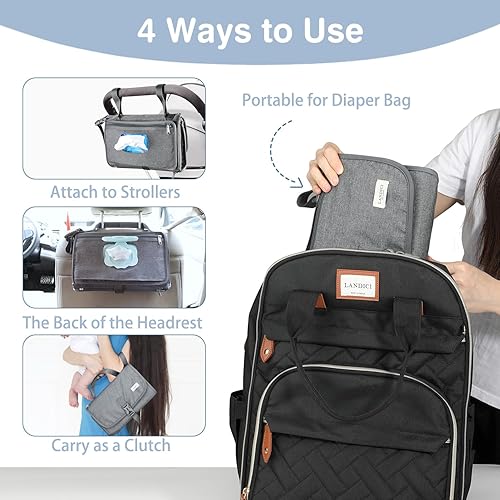 Miniatura 4 de LANDICI Cambiador de pañales portátil para niñas y niños recién nacidos, cambiador de bebé impermeable de viaje con bolsillo para toallitas