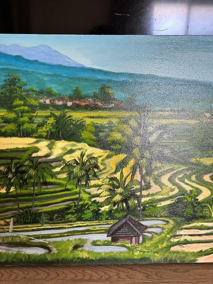 バリ島  絵画［農作業］ Amazon.co.jp: ??バリ島絵画ダナ作 棚田と家と山12号41.0×60.6cm