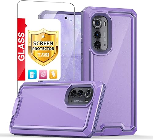 Miniatura 10 de TJS Funda compatible con Motorola Moto Edge 2022, con protector de pantalla de vidrio templado doble capa a prueba de golpes, resistente, híbrida