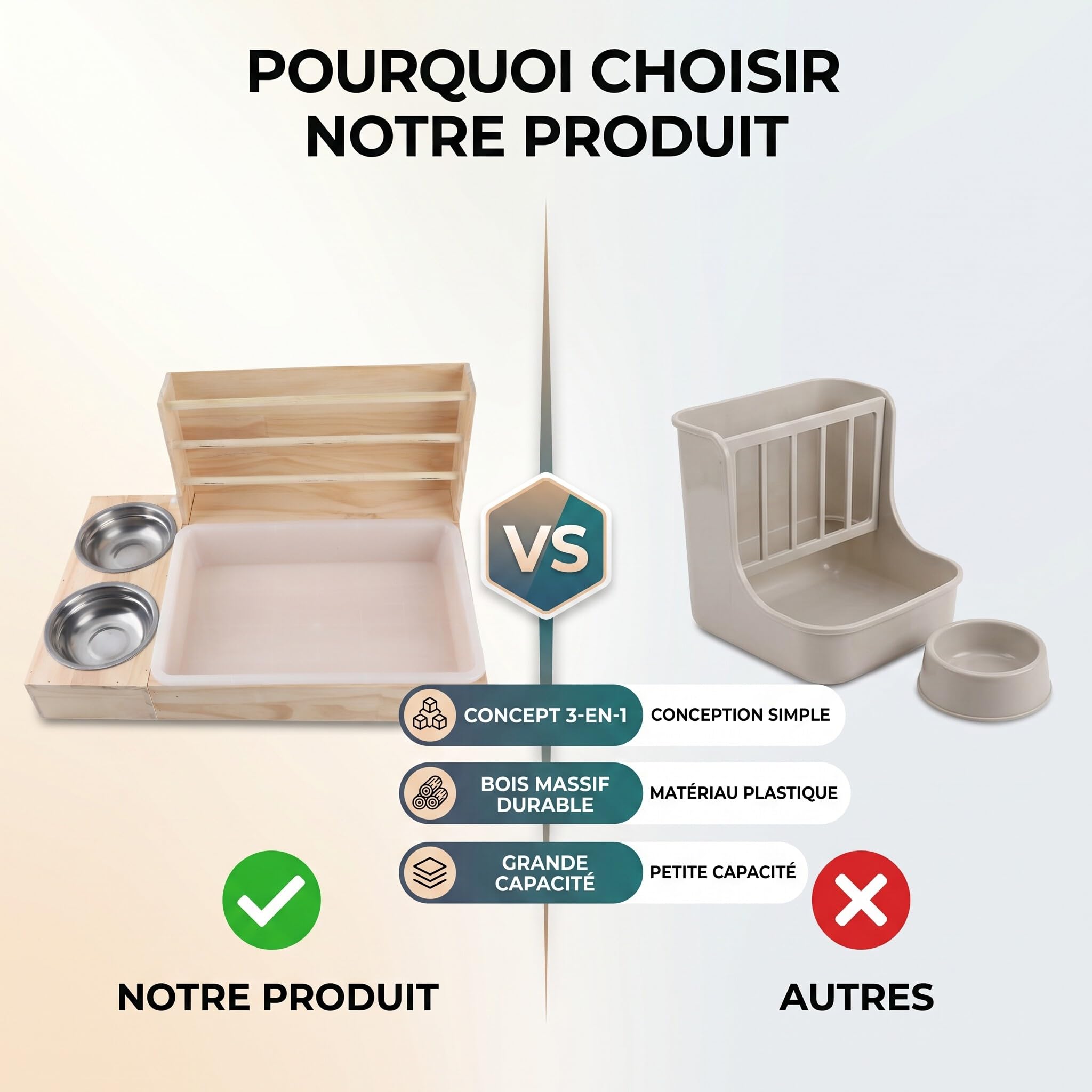 Tnfeeon 3 en 1 Alimentador de Heno de Conejos con Caja de y 2 Tazones Animales de Heno Grass Rezagada de Hierba para Conejillo de Indilla Conejillo