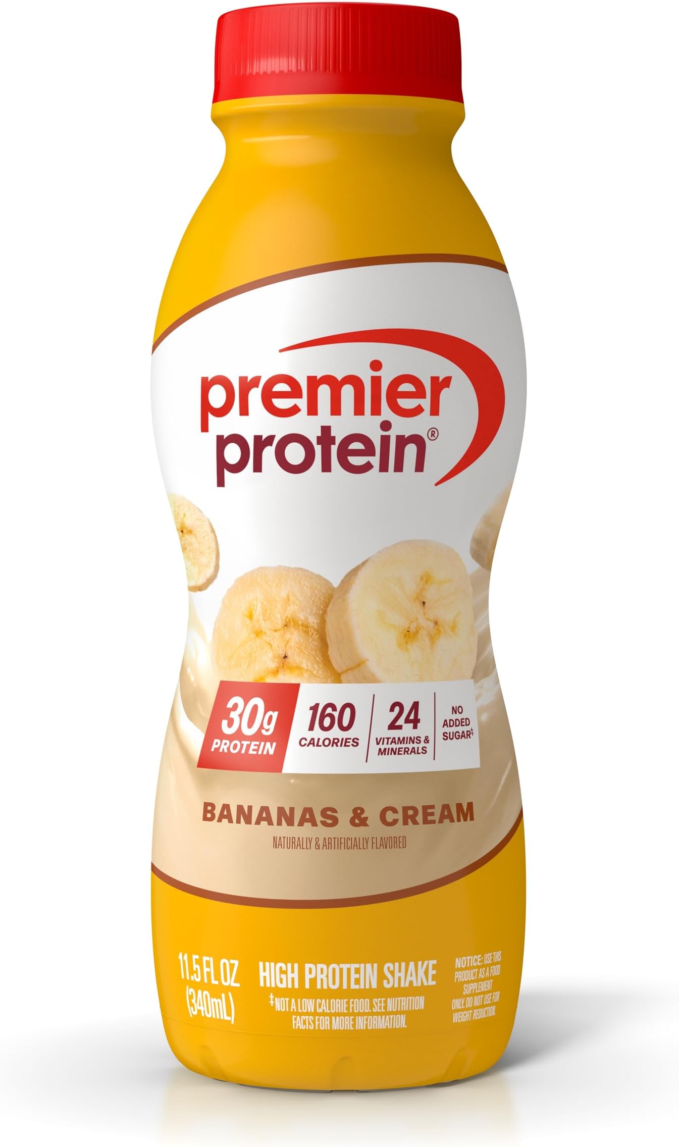 Premier Protein Shake, Bananas & Cream, 30g Protein, No Added Sugar, 24 Vitamins & Minerals to Support Immune Health, 11.5 fl oz, 1 Pack (Packaging May Vary)