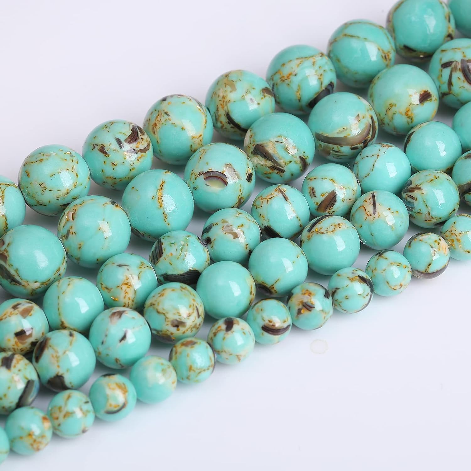 4mm 90pcs Turquoise Beads with Mother of Pearl Blue Howlite Shell Turquoises Stone Beads Round Beads for Jewelry Making Bracelet 4mm Turquoise Mother of Pearl