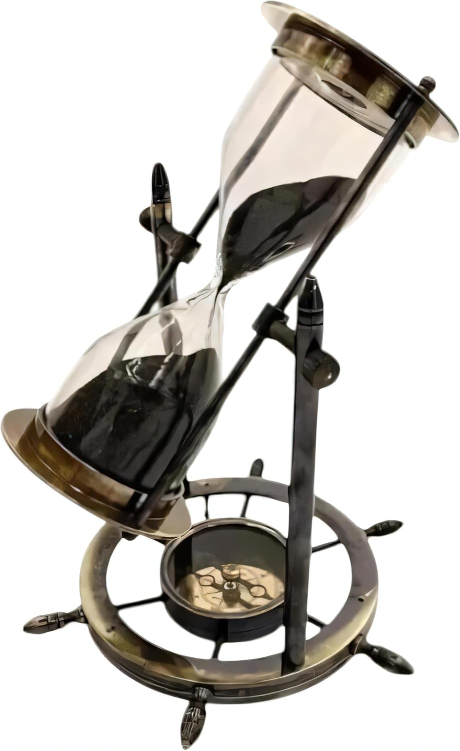 Vintage Brass Sand Timer Hourglass with Black Sand – Nautical Maritime Decorative Timer for Home, Office Desk, Study & Gift – Antique Style Collectible Hour Glass