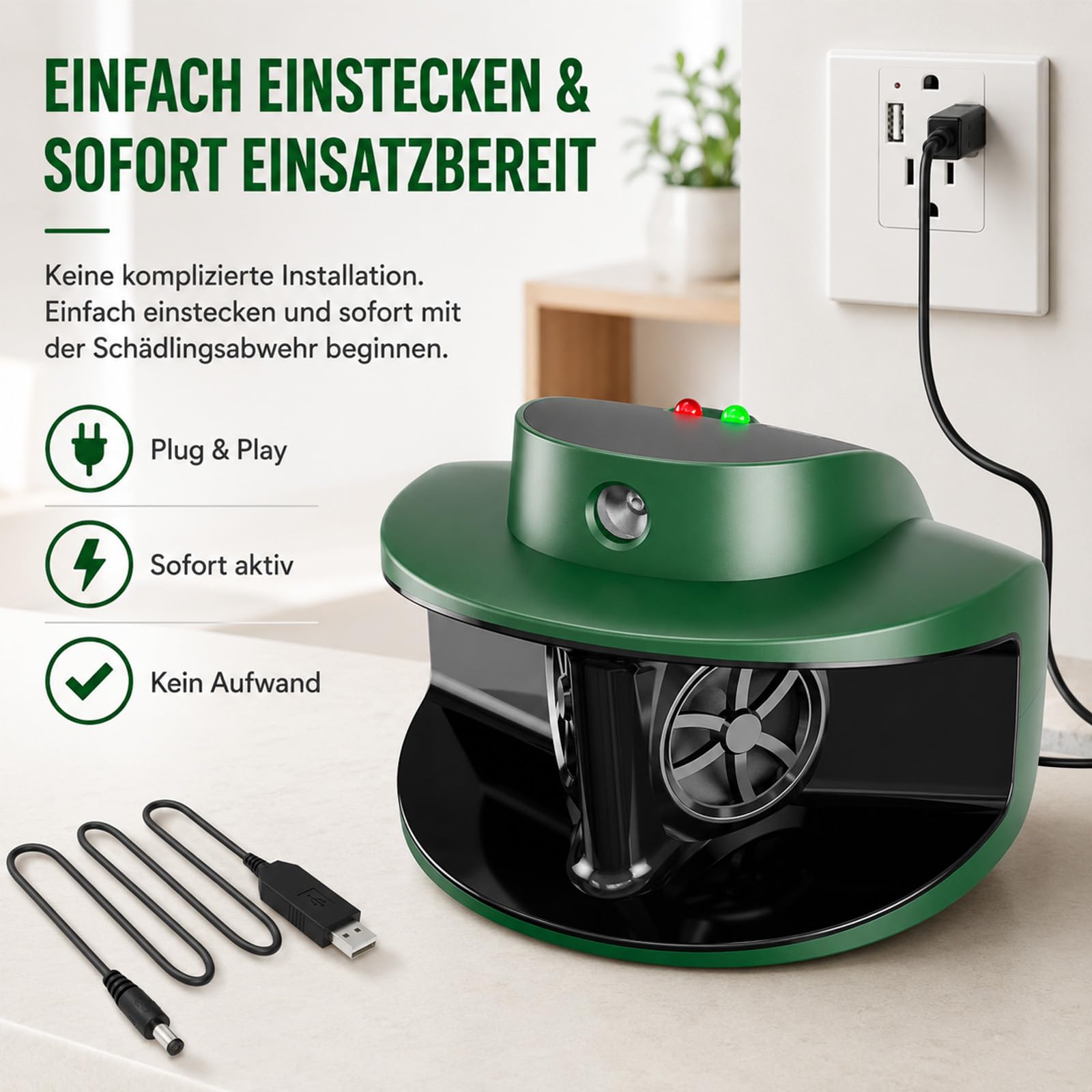 MEKEET Ultraschall gegen Mäuse, Mäuseabwehr Ultraschall Testsieger, Mäuseschreck gegen Mäuse & Ratten ohne Gift, 360° Schutz, 4 Modi, 9 LEDs, bis 310 m² für Keller, Garage, Dachboden & Küche