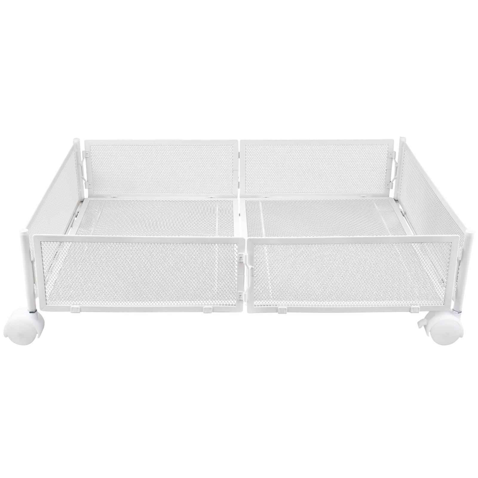 HUOLE Cassetto sotto-letto-pieghevole in metallo, vassoio portaoggetti sotto il letto, rotella, montaggio senza attrezzi, per camera da letto, soggiorno (60 * 40 * 17 cm-bianco-2 pezzi)