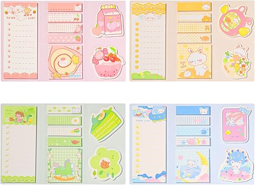 Paquete de 4 bonitas notas adhesivas, 240 hojasbloc, bloc de notas autoadhesivas Kawaii, serie de dibujos animados, notas adhesivas, blocs de notas