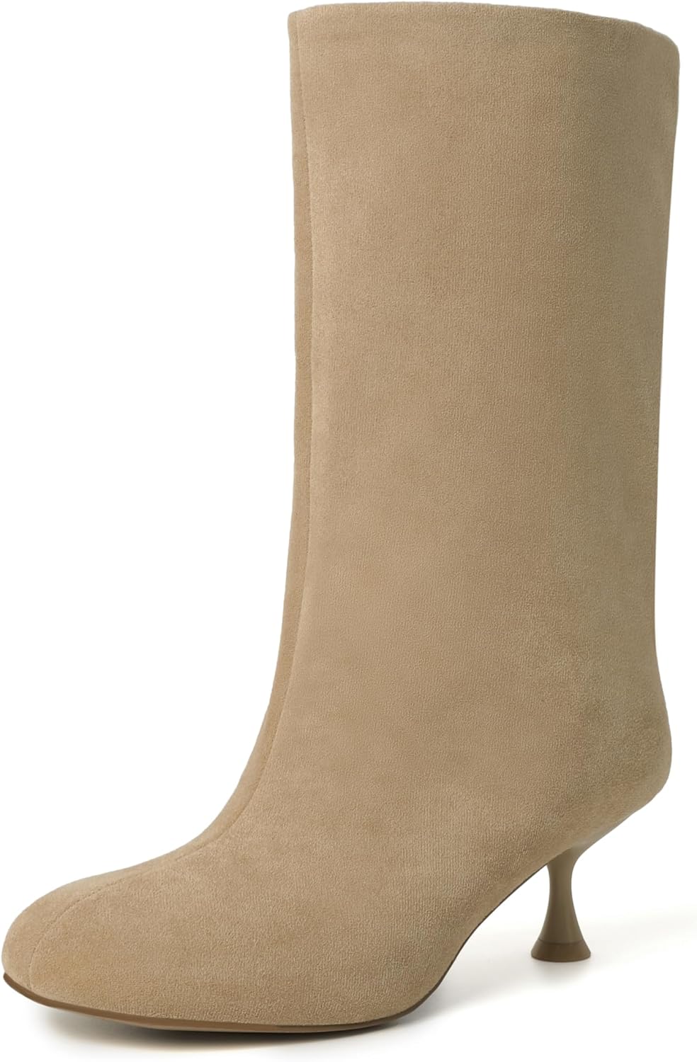 vivianly Women's Mid Calf Wide Calf Boots Suede Kitten Heel Slip-on Booties & Ankle Boots Comfortable Close Toe Short Boots for Formal Daily Wear