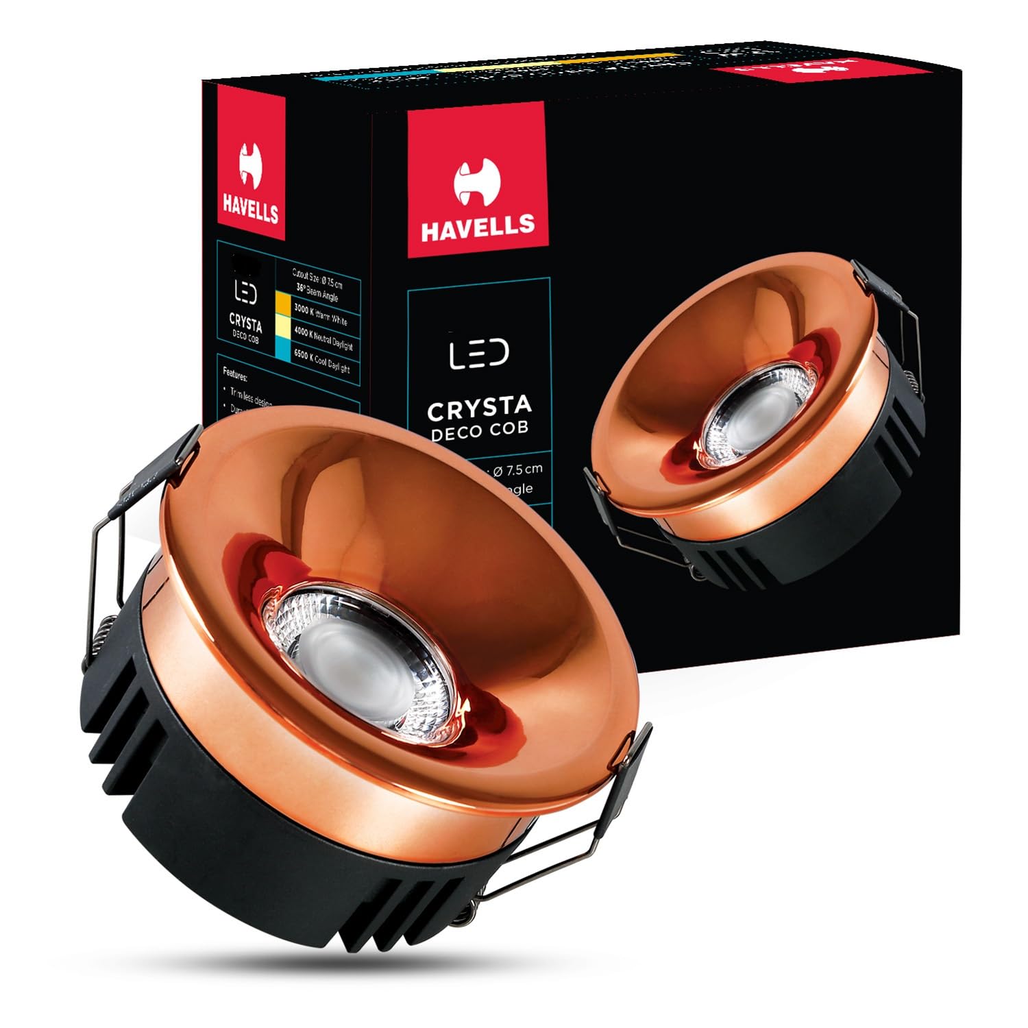 Havells Crysta Deco Cob 7W 6K Rose Gold,Led-Spotlights,Energy Efficient,Long Life of 25000 Burning Hours,Beam Angle of 36°,Metal Body Cob with Independent Driver,Cool Daylight (6500K)-picture-11