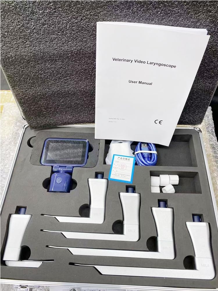 CR-31V 3 inch/4.5 inch Touch Screen Veterinary Anesthesia Video Laryngoscope for Intubation with 5pcs Different Sizes of Straight Blades for Veterinary Use Only (4.5 inch Touch Screen)
