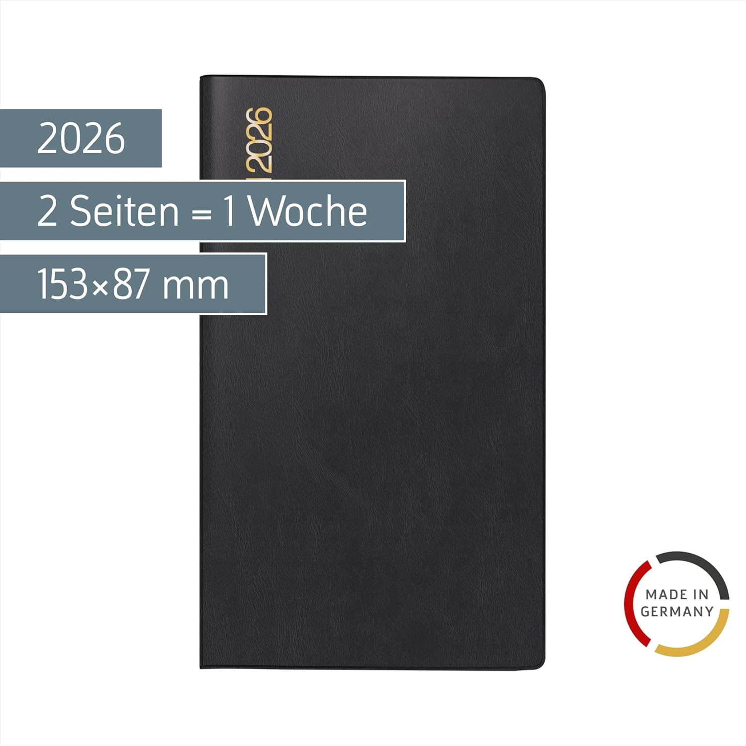 rido/idé Pocket Calendar Mod. TM 17/Contacter 2026 | A6 Landscape, Plastic, Black