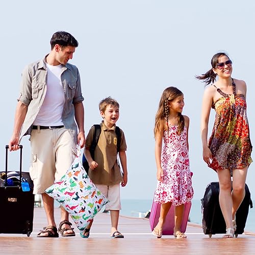 Miniatura 7 de Shappy 2 bolsas grandes de viaje para lavandería, lavables, impermeables, húmedas, secas, grandes bolsas de ropa sucia para baño (estilo dinosaurio)