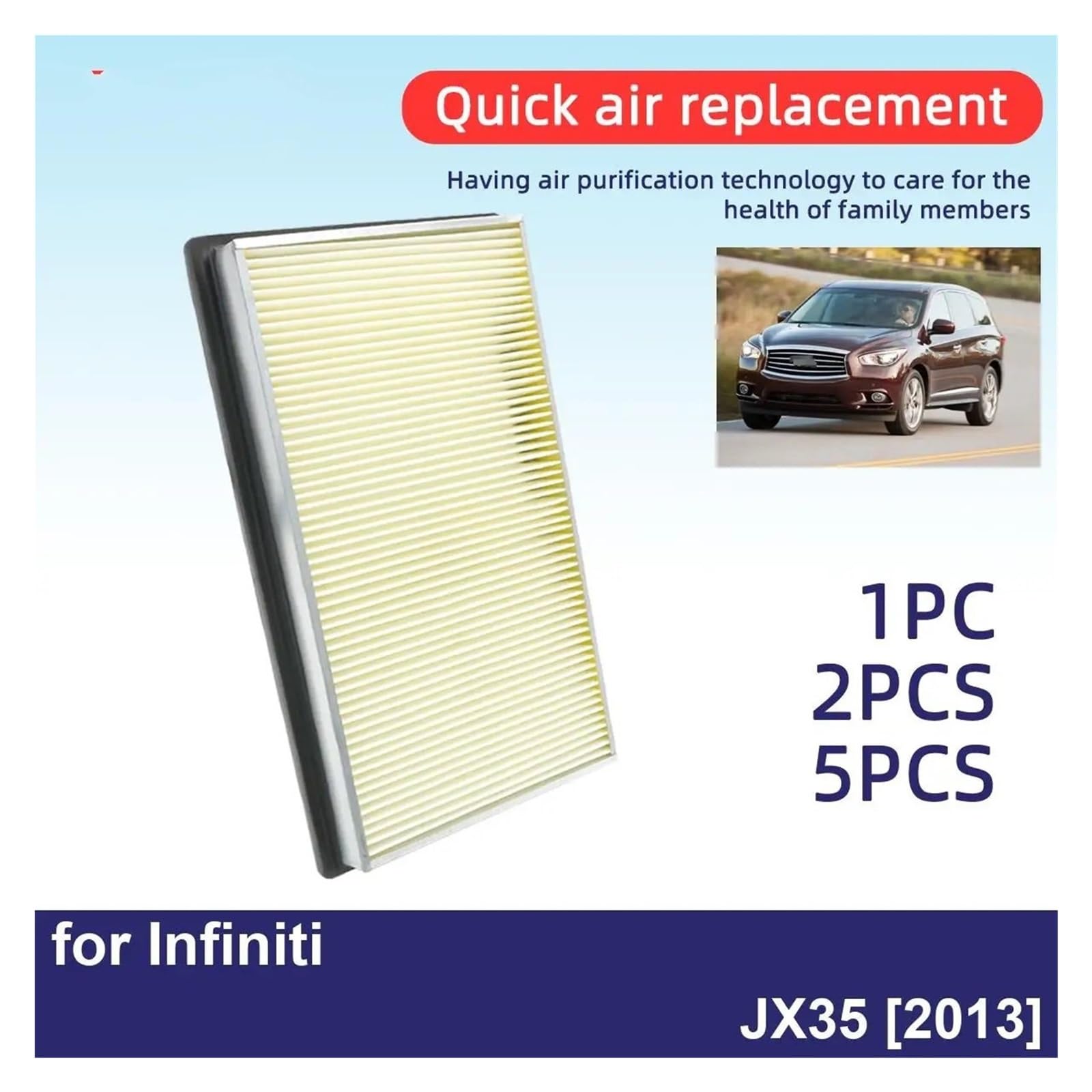 Filtr powietrza kabinowego 1 szt. 2 Air Creator filtr silnika pasuje do Infiniti JX35 2013 CA4309 25043775 2509216 Filtr wewnętrzny z węglem aktywnym(5pcs)